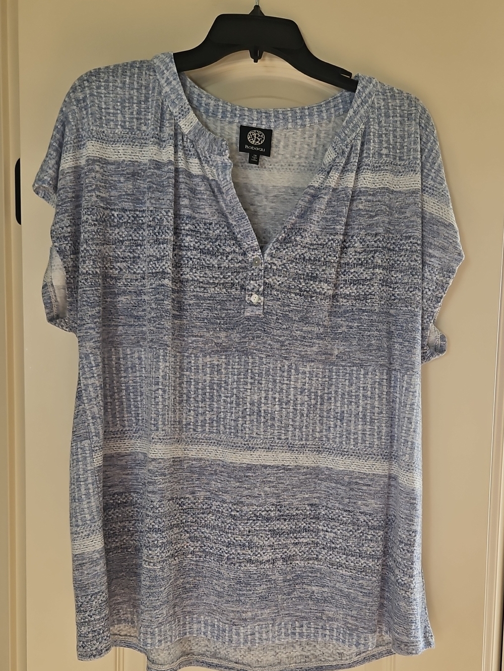 Blue & White Short-Sleeve Henley Tunic
